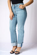 ZIDA Women's Mid Blue Cuffed Jean - Office Lady, Elegant, Minimalist - Zidafashion.com