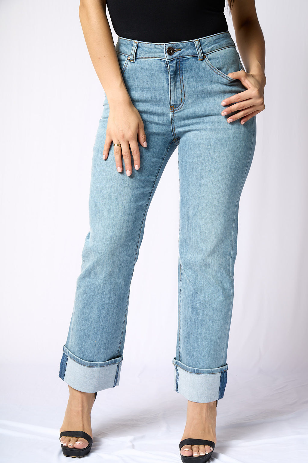 ZIDA Women's Mid Blue Cuffed Jean - Office Lady, Elegant, Minimalist - Zidafashion.com
