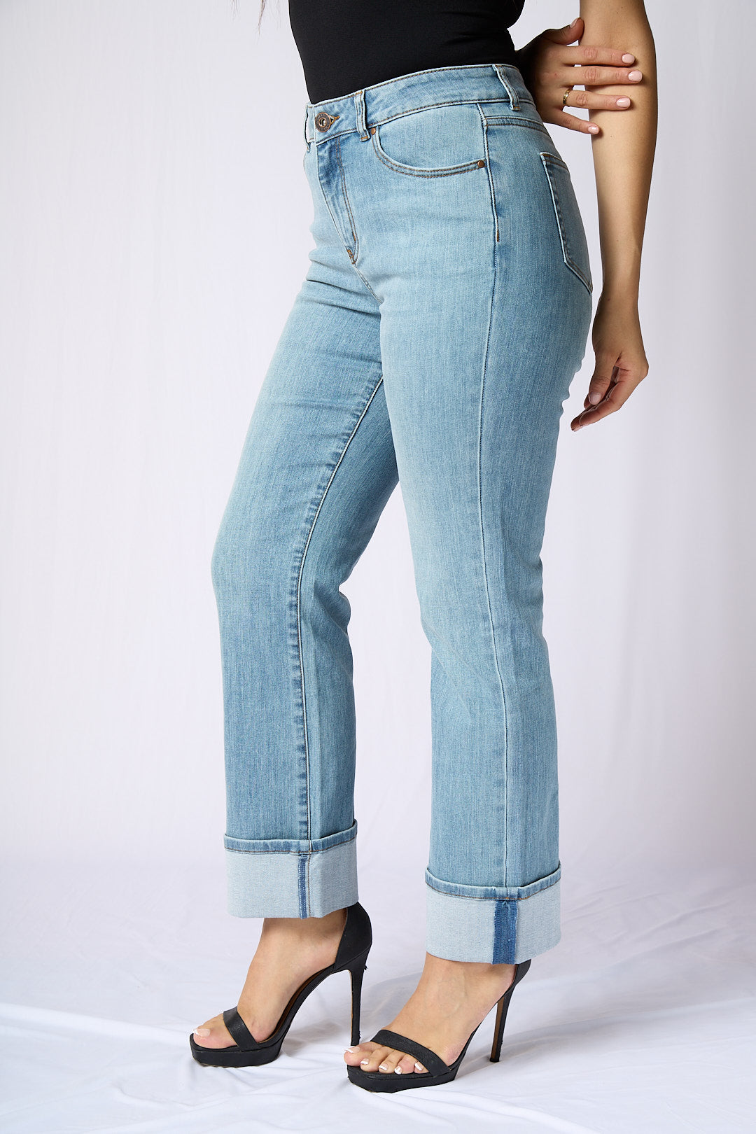 ZIDA Women's Mid Blue Cuffed Jean - Office Lady, Elegant, Minimalist