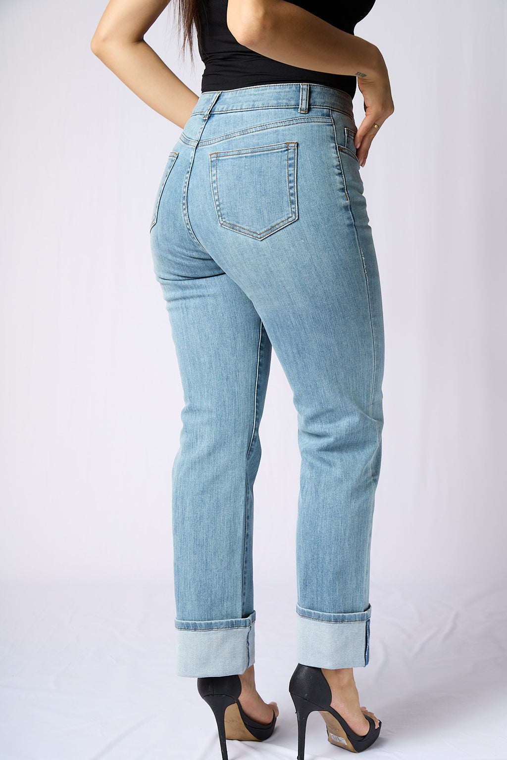 ZIDA Women's Mid Blue Cuffed Jean - Office Lady, Elegant, Minimalist - Zidafashion.com