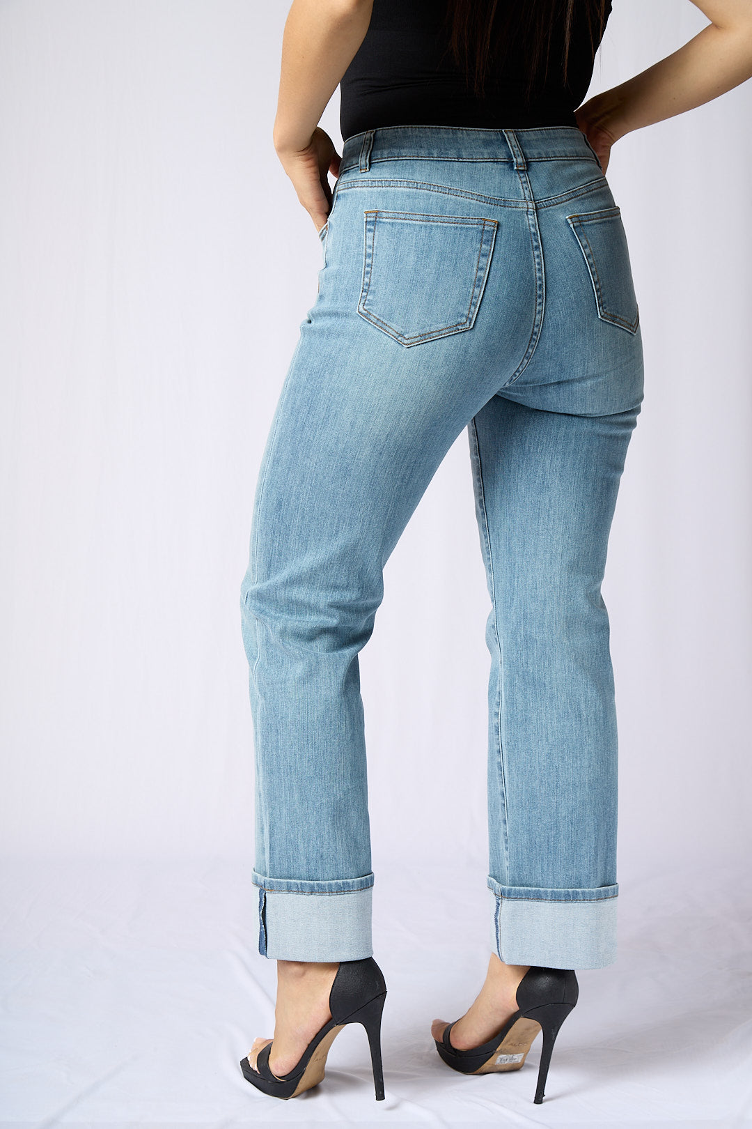 ZIDA Women's Mid Blue Cuffed Jean - Office Lady, Elegant, Minimalist