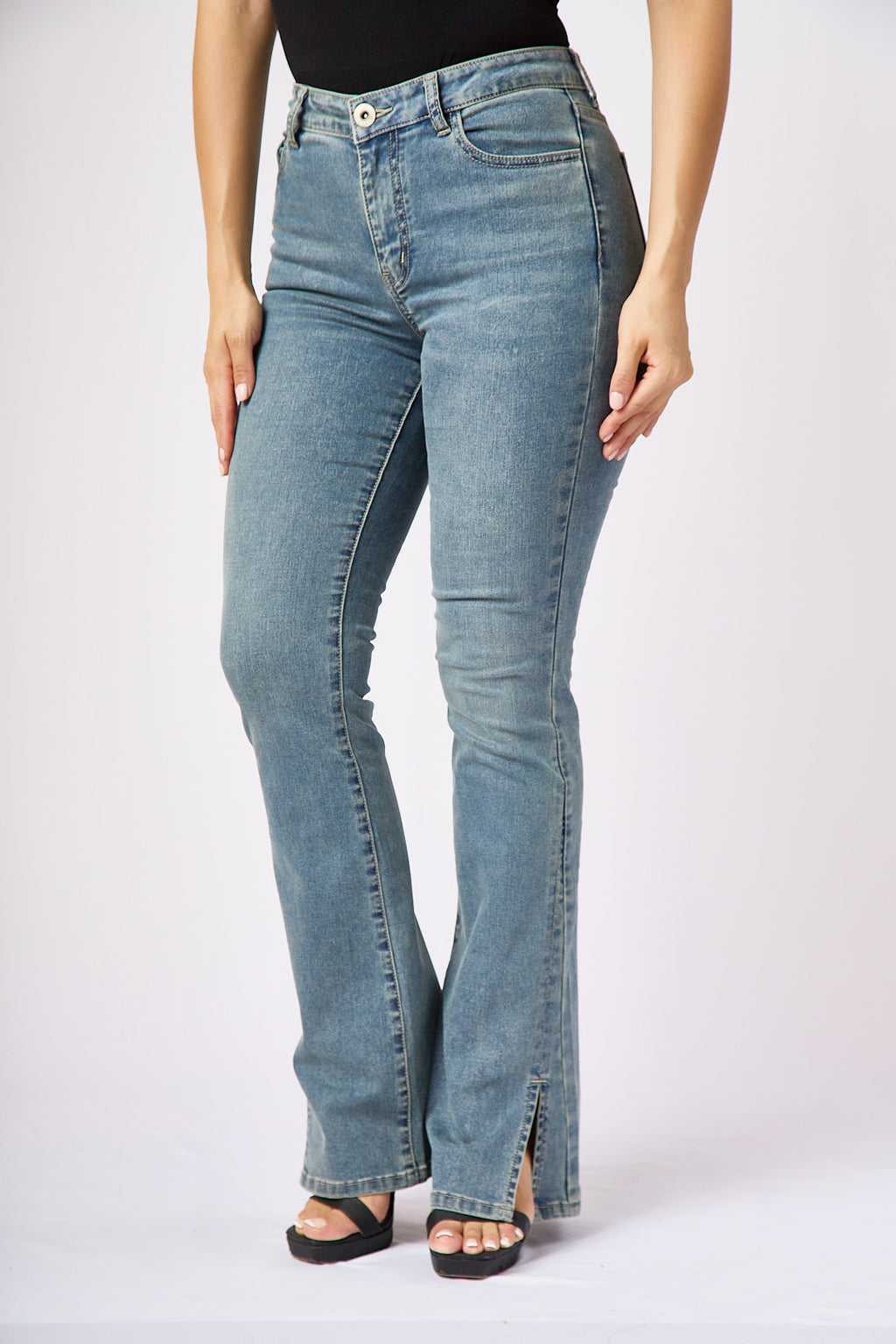 ZIDA Women's Vintage Light Wash Blue Flared Tummy Control Jean - Lower Silt, Elegant, Office Lady - Zidafashion.com