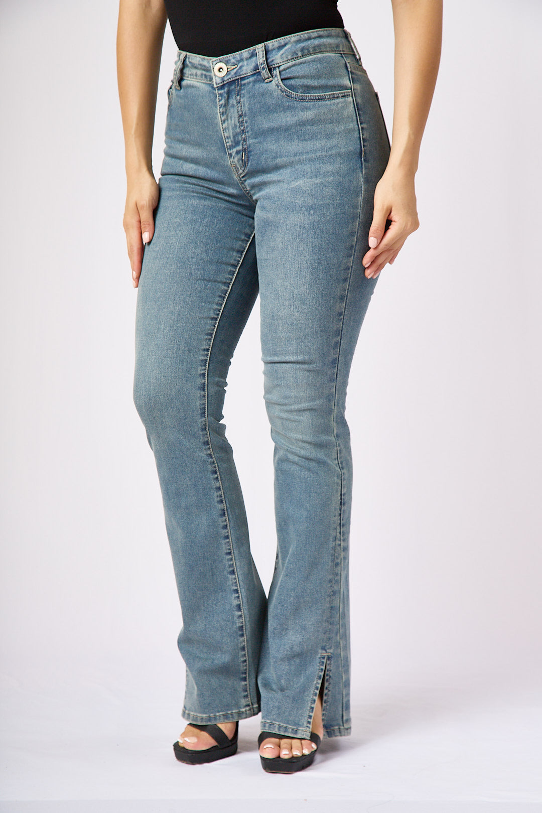 ZIDA Women's Vintage Light Wash Blue Flared Tummy Control Jean - Lower Silt, Elegant, Office Lady