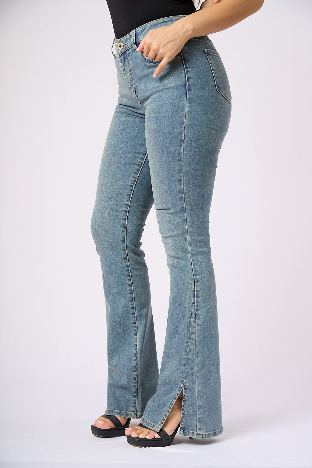 ZIDA Women's Vintage Light Wash Blue Flared Tummy Control Jean - Lower Silt, Elegant, Office Lady - Zidafashion.com