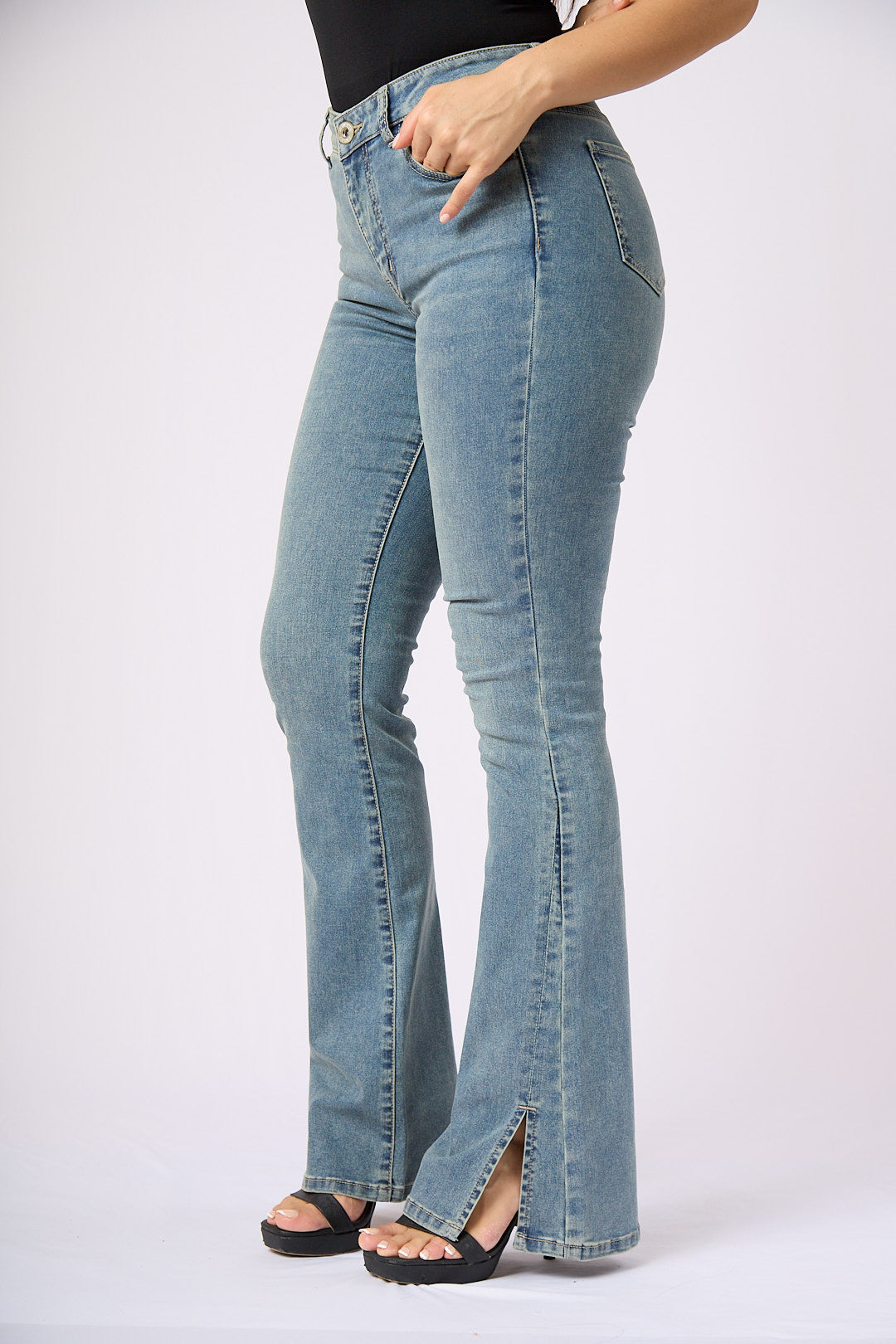 ZIDA Women's Vintage Light Wash Blue Flared Tummy Control Jean - Lower Silt, Elegant, Office Lady