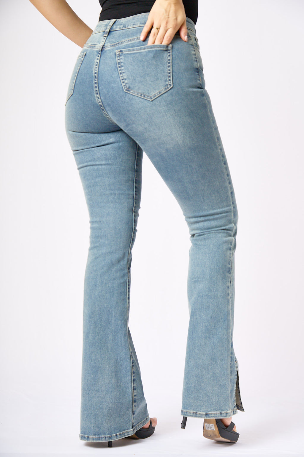 ZIDA Women's Vintage Light Wash Blue Flared Tummy Control Jean - Lower Silt, Elegant, Office Lady - Zidafashion.com
