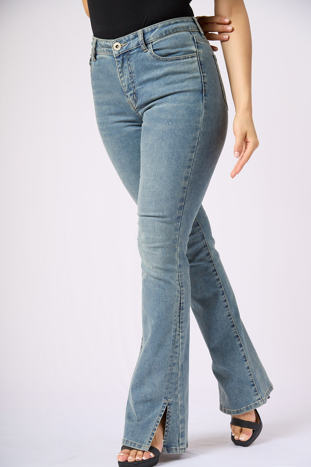 ZIDA Women's Vintage Light Wash Blue Flared Tummy Control Jean - Lower Silt, Elegant, Office Lady - Zidafashion.com