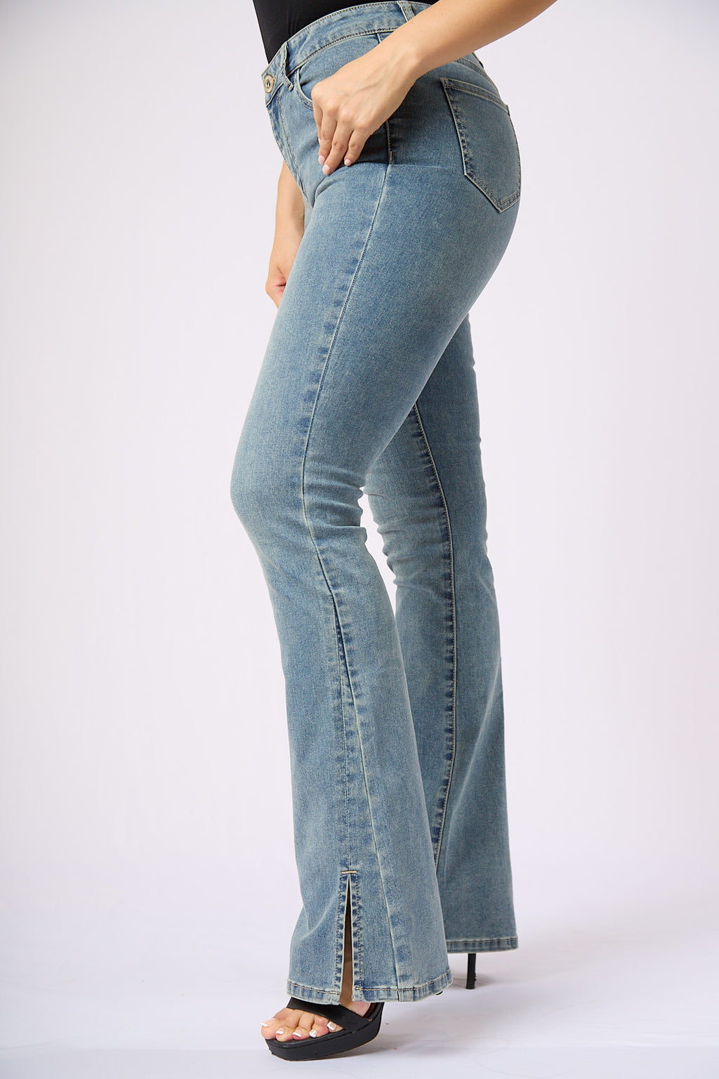 ZIDA Women's Vintage Light Wash Blue Flared Tummy Control Jean - Lower Silt, Elegant, Office Lady - Zidafashion.com