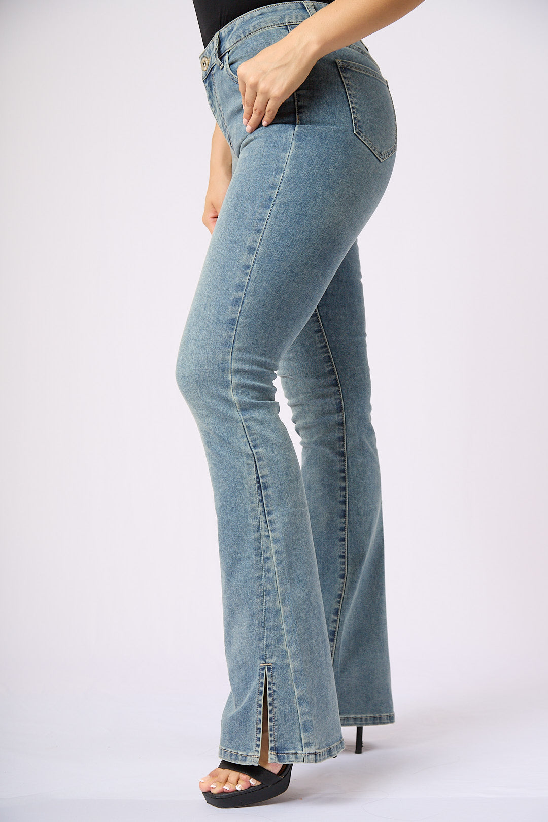 ZIDA Women's Vintage Light Wash Blue Flared Tummy Control Jean - Lower Silt, Elegant, Office Lady - Zidafashion.com