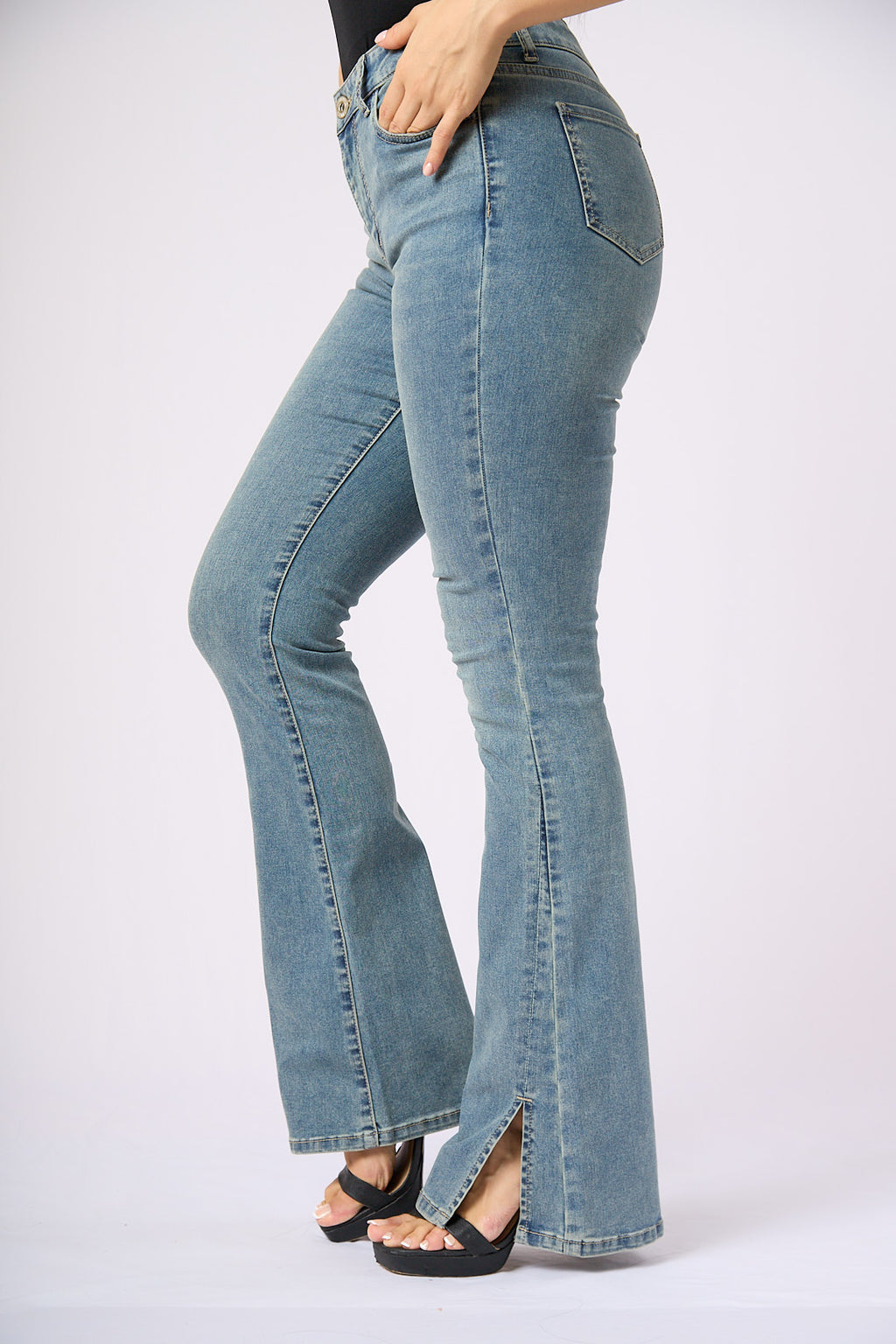ZIDA Women's Vintage Light Wash Blue Flared Tummy Control Jean - Lower Silt, Elegant, Office Lady - Zidafashion.com