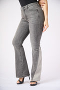 ZIDA Women's Charcoal Chic Flared Jeans - Faded Whisker Detail, Retro-Inspired Hem Denim