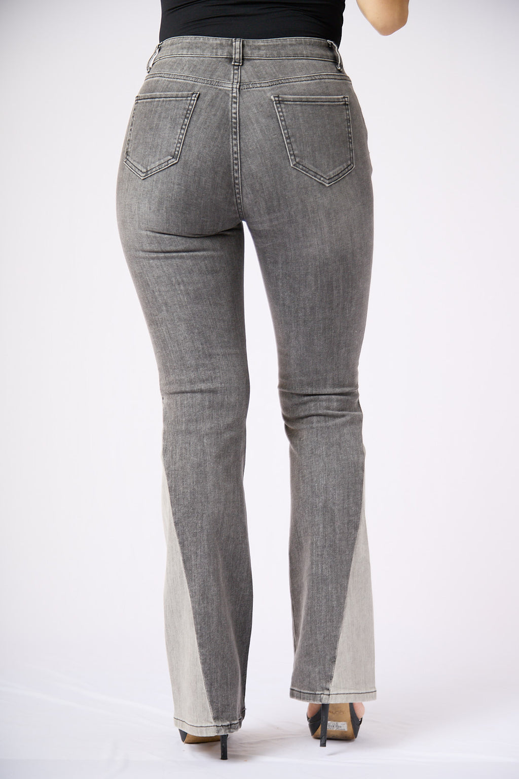 ZIDA Women's Charcoal Chic Flared Jeans - Faded Whisker Detail, Retro-Inspired Hem Denim