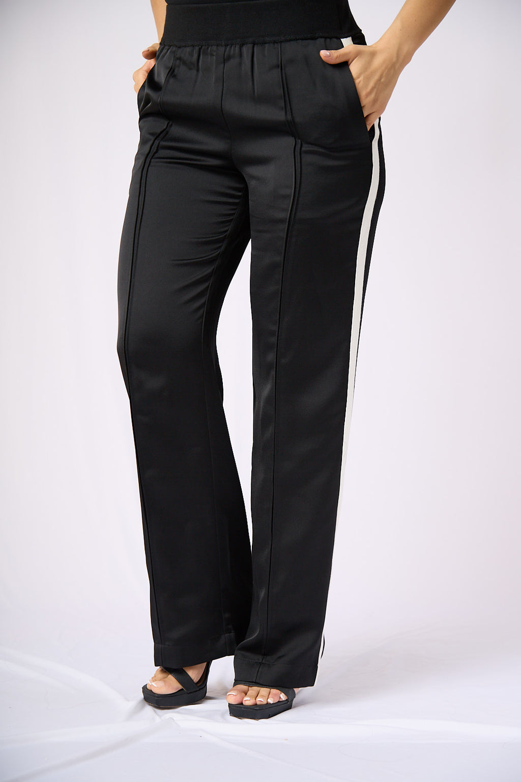 ZIDA Black Contrast Stripe Trousers – Sporty Chic, Sleek Fit, All-Day Comfort
