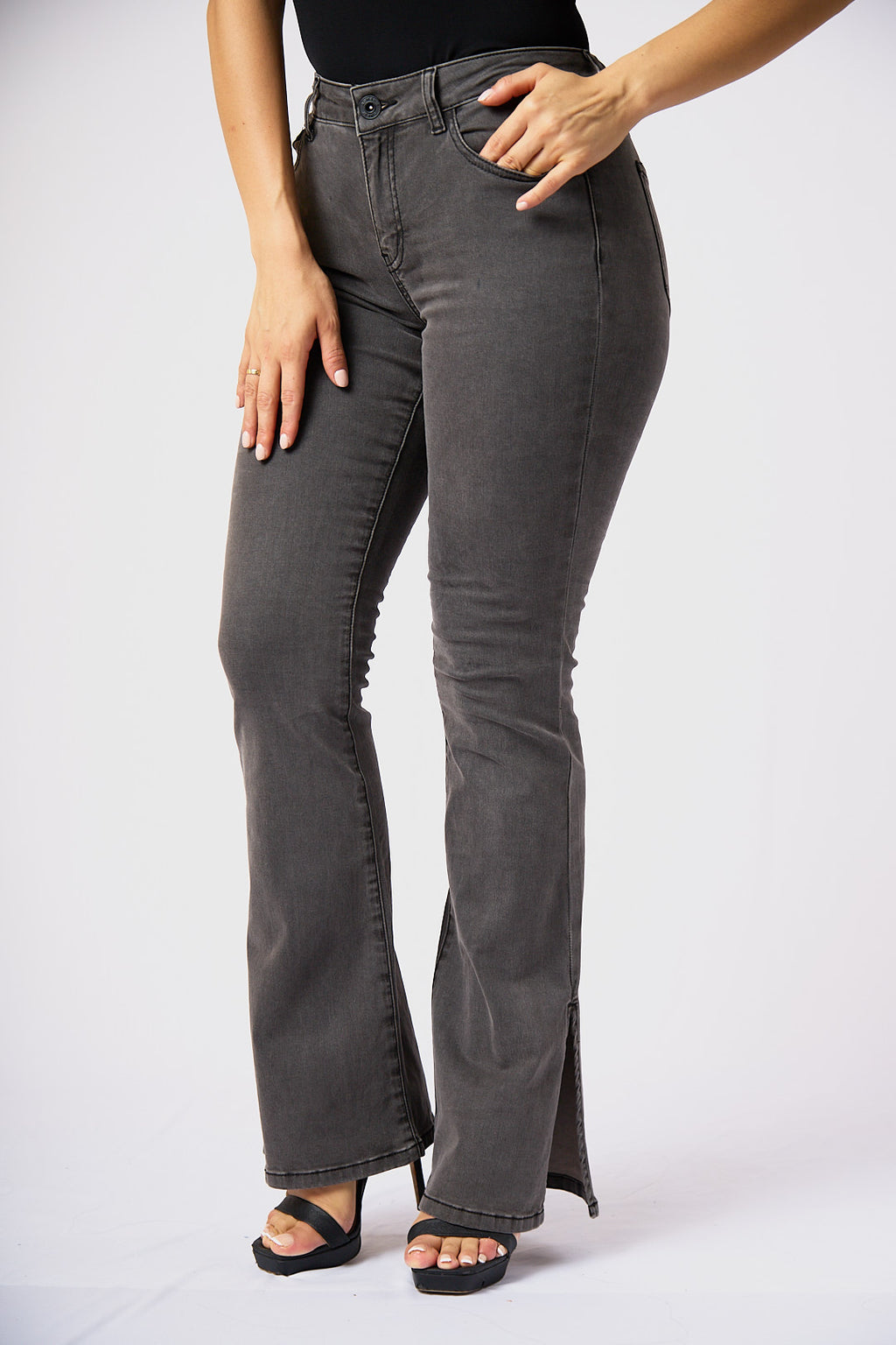 ZIDA Women's Charcoal Grey Flared Jean - Lower Slit, Elegant, Sexy