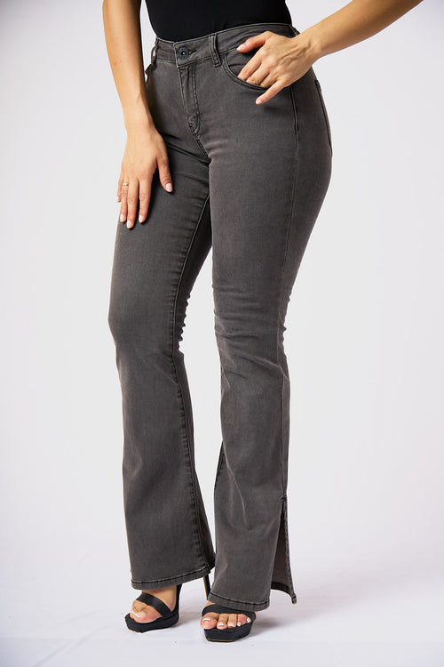 ZIDA Women's Charcoal Grey Flared Jean - Lower Slit, Elegant, Sexy - Zidafashion.com
