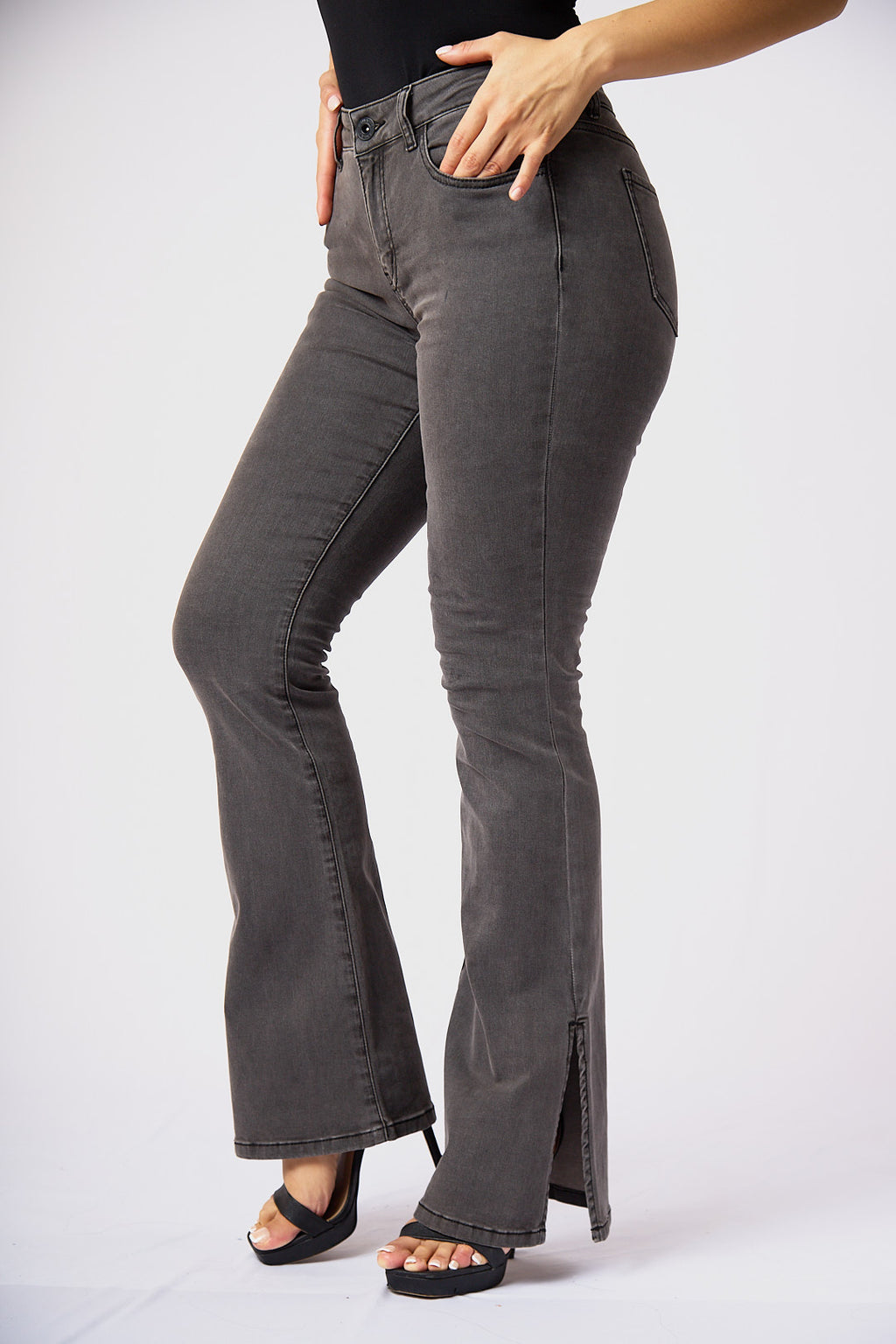 ZIDA Women's Charcoal Grey Flared Jean - Lower Slit, Elegant, Sexy