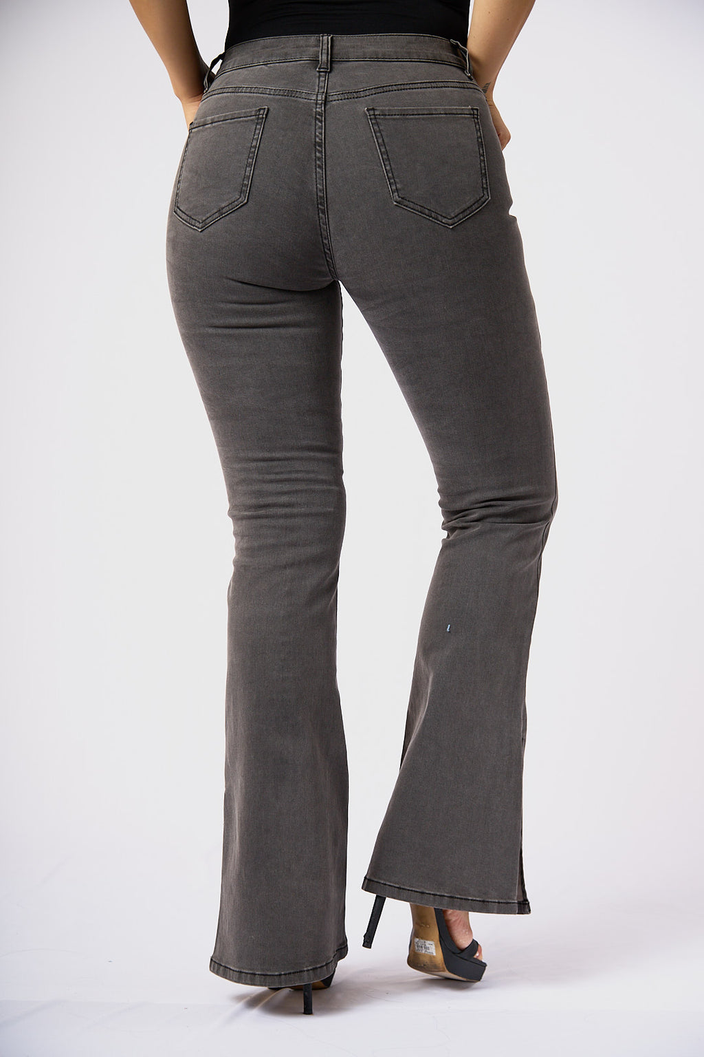 ZIDA Women's Charcoal Grey Flared Jean - Lower Slit, Elegant, Sexy