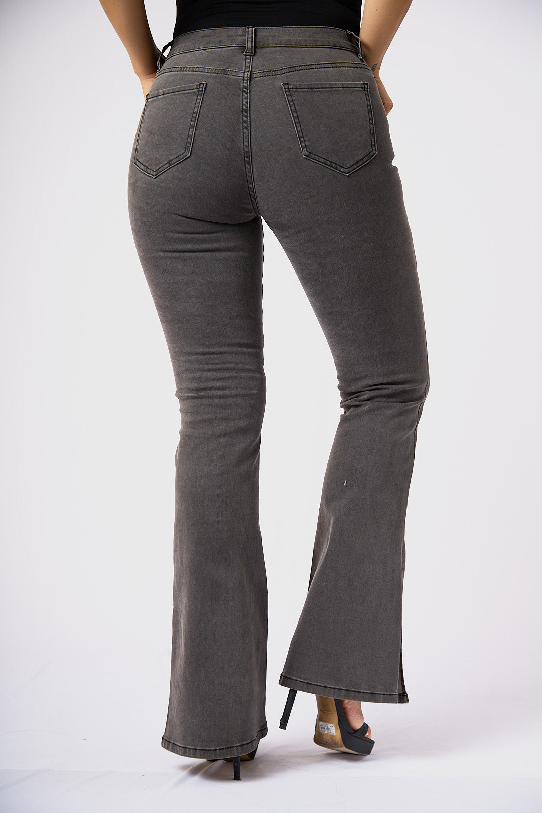 ZIDA Women's Charcoal Grey Flared Jean - Lower Slit, Elegant, Sexy