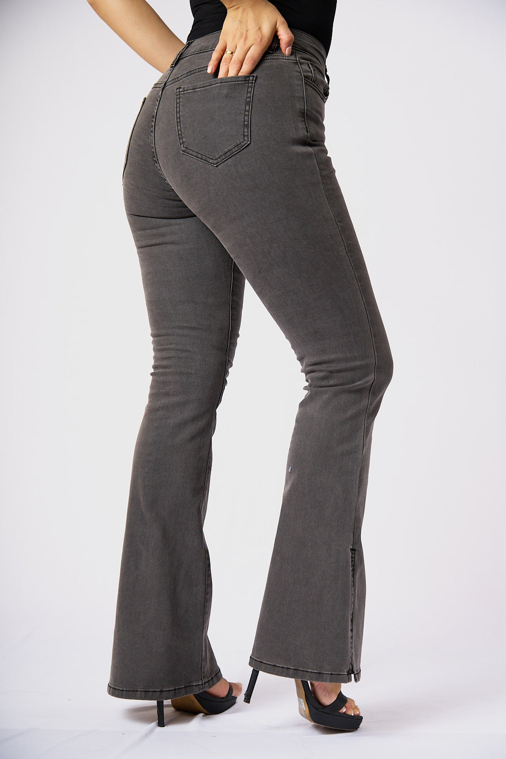 ZIDA Women's Charcoal Grey Flared Jean - Lower Slit, Elegant, Sexy
