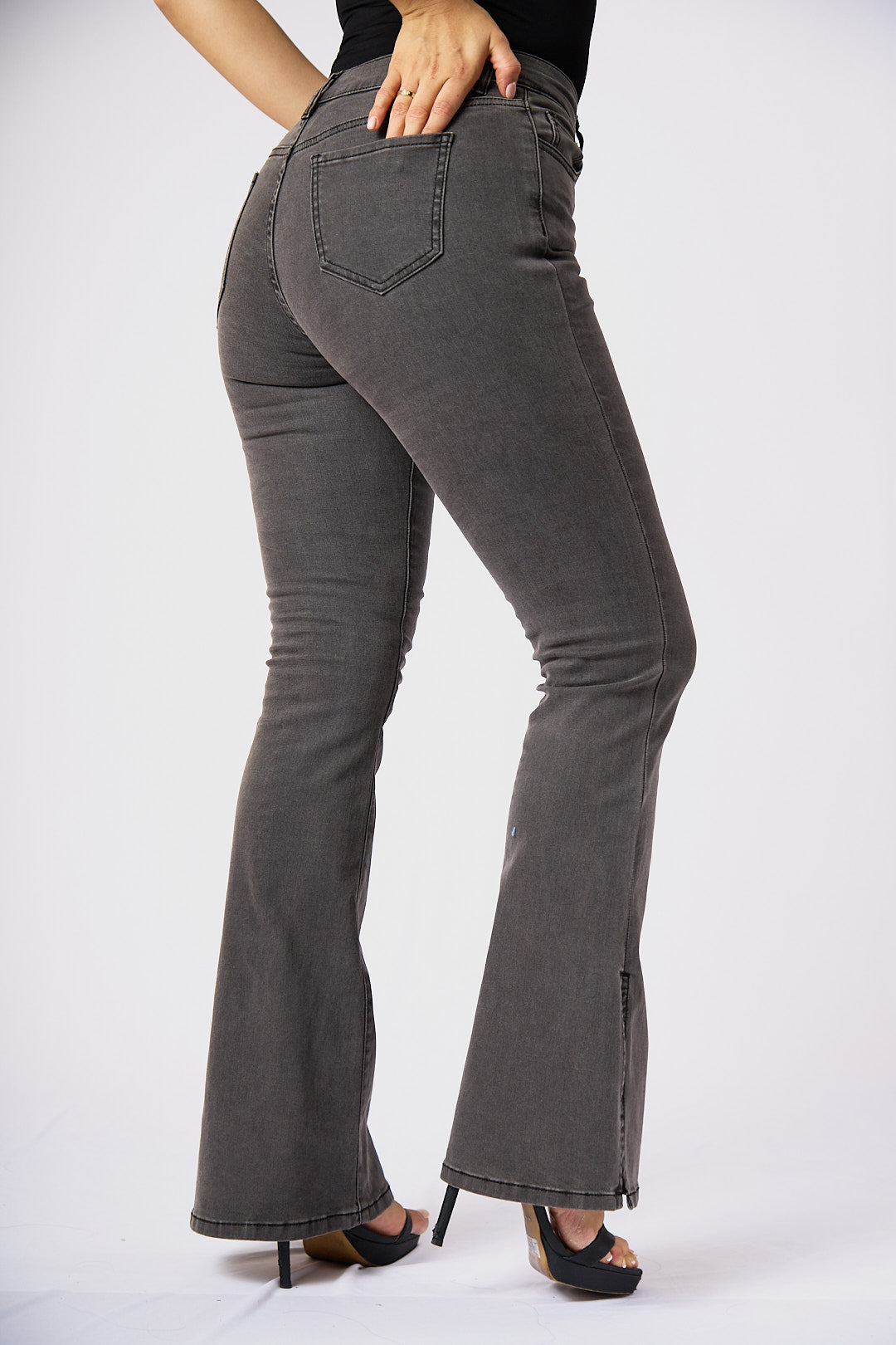 ZIDA Women's Charcoal Grey Flared Jean - Lower Slit, Elegant, Sexy