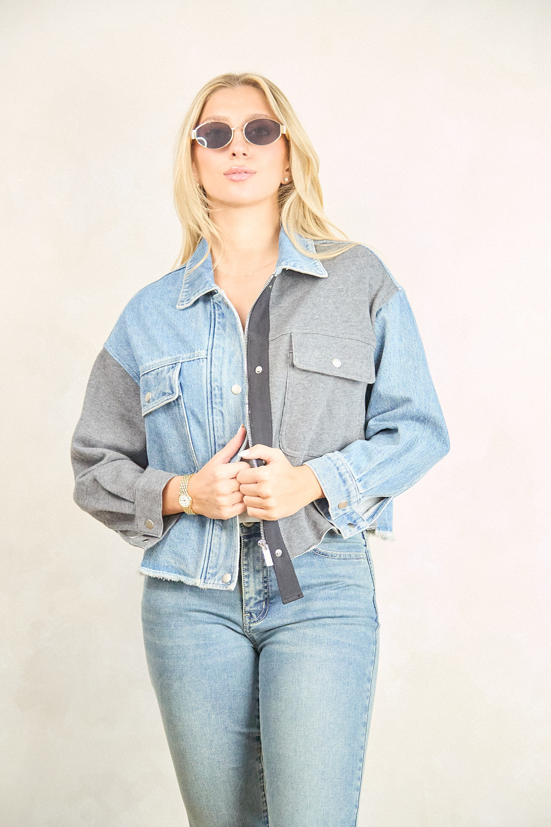 ZIDA Women's Half Denim Half Knitted Jacket - Chic Stylish Fashionable Casual Fit for Various Occasions - Zidafashion.com