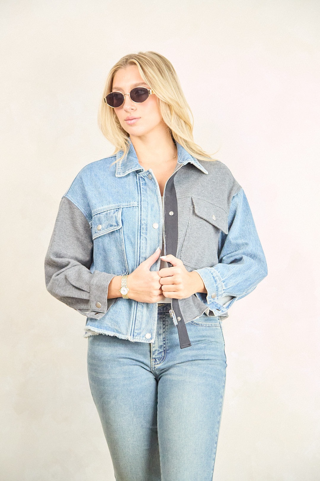 ZIDA Women's Half Denim Half Knitted Jacket - Chic Stylish Fashionable Casual Fit for Various Occasions - Zidafashion.com