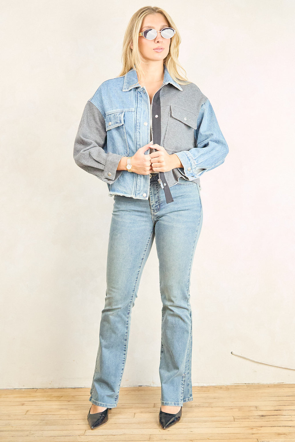ZIDA Women's Half Denim Half Knitted Jacket - Chic Stylish Fashionable Casual Fit for Various Occasions - Zidafashion.com