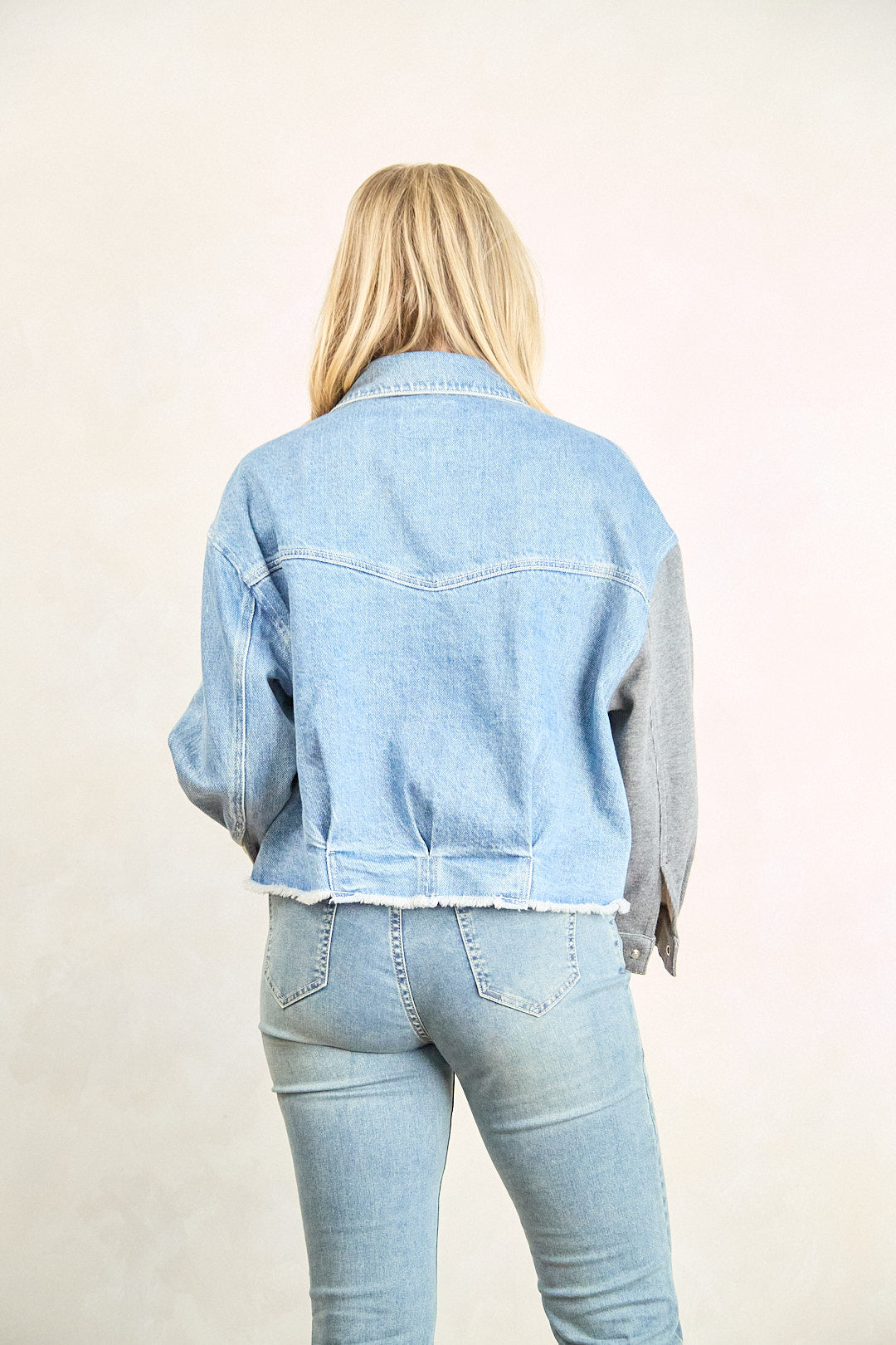 ZIDA Women's Half Denim Half Knitted Jacket - Chic Stylish Fashionable Casual Fit for Various Occasions