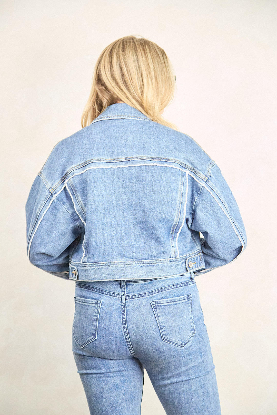 ZIDA Women's Two-Tone Vintage Wash Cropped Denim Jacket