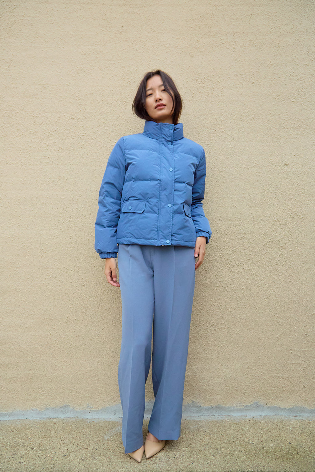 Short Blue Puffer Down Jacket