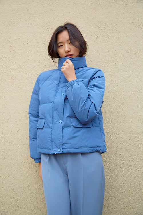 Short Blue Puffer Down Jacket